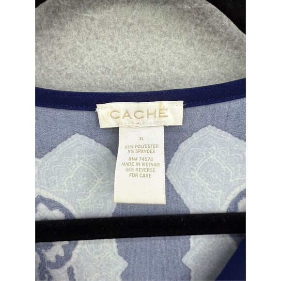 Cache Dress Blue White Print 3/4 Sleeve Sheath Dress Women's XL - Picture 3 of 8